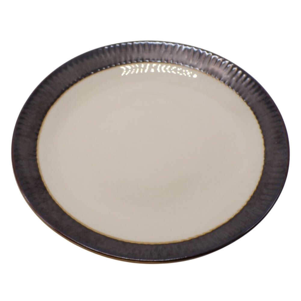Crate & Barrel SCAVO Embossed Brown Border Cream Center 11 1/8" Dinner Plate